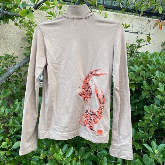 ZENsei zip up yoga jacket w/embroidered characters and koi fish. Size XS. EUC! - Picture 2 of 7
